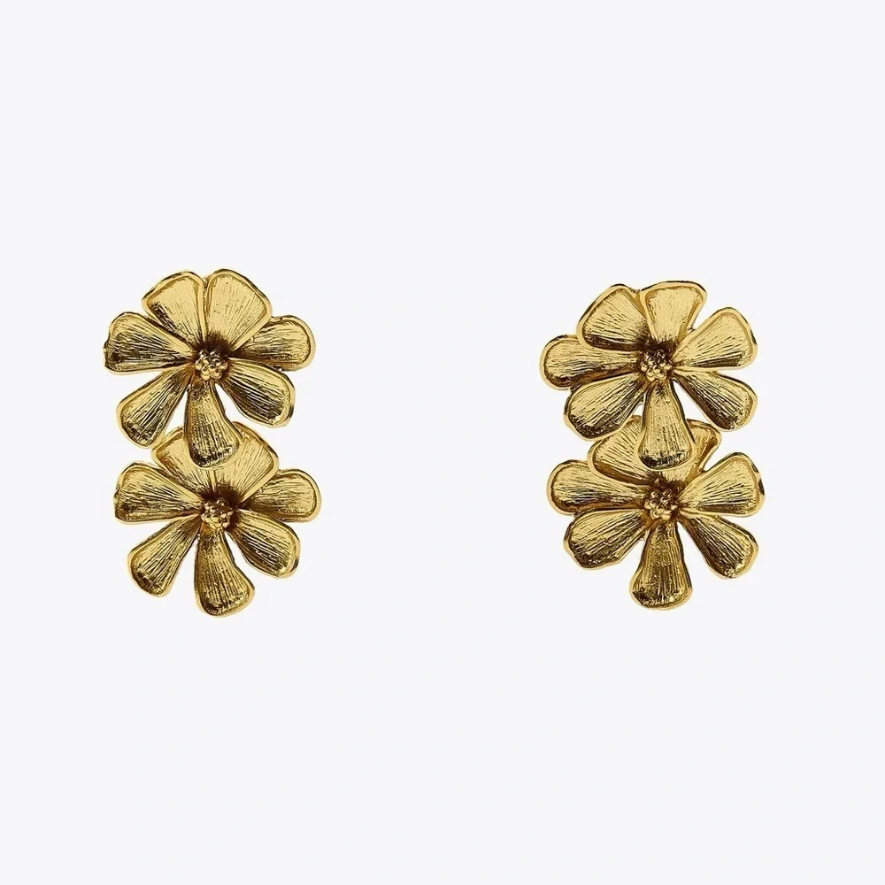 Zara Metal Flower Earrings in Gold Tone